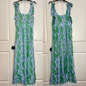 Floral Green and Blue Maxi Dress